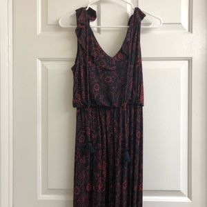 Navy and red maxi dress